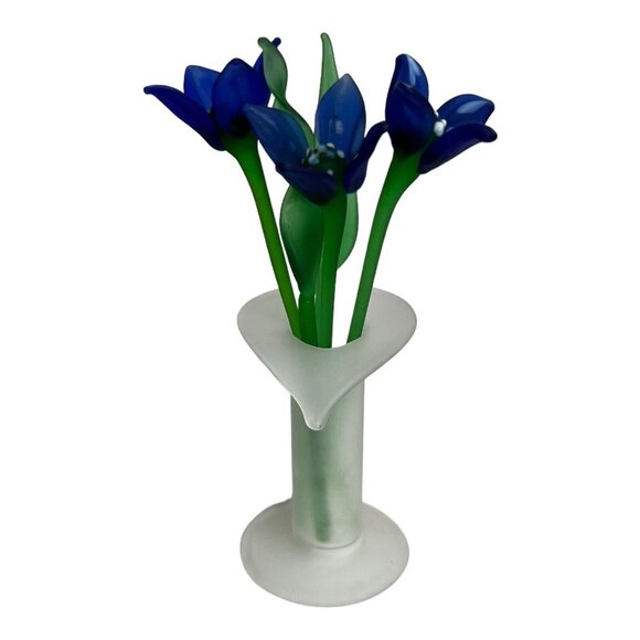 Hand Blown Cobalt Blue Mini Flowers Leaves frosted jack in‎ pulpit vase Murano? - Picture 4 of 14